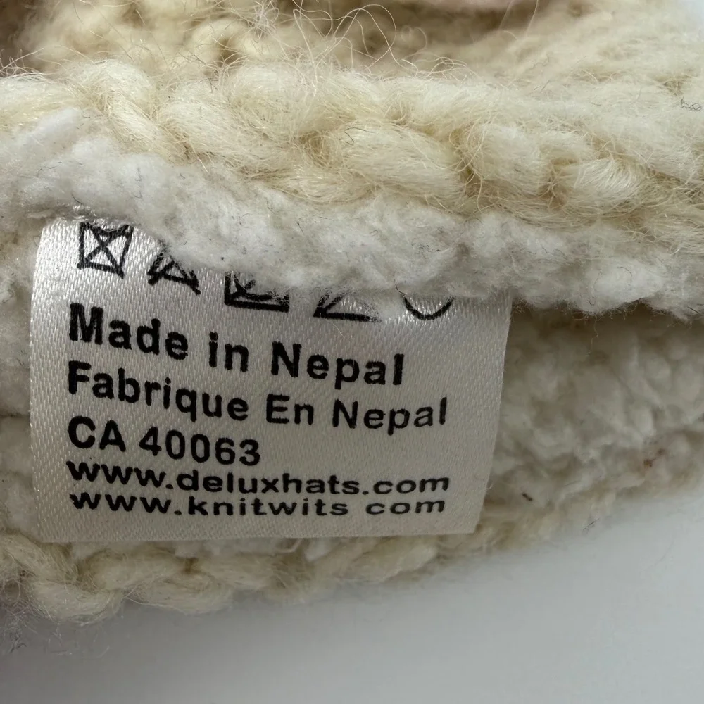 Knitwits Lamb Mittens Headband Set Wool Cream Fleece Lined Chunky Knit Boho Warm